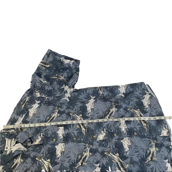 Mens Columbia Fishing Short Sleeve Fish Print Button Up Shirt Sz M Cotton - Picture 7 of 7
